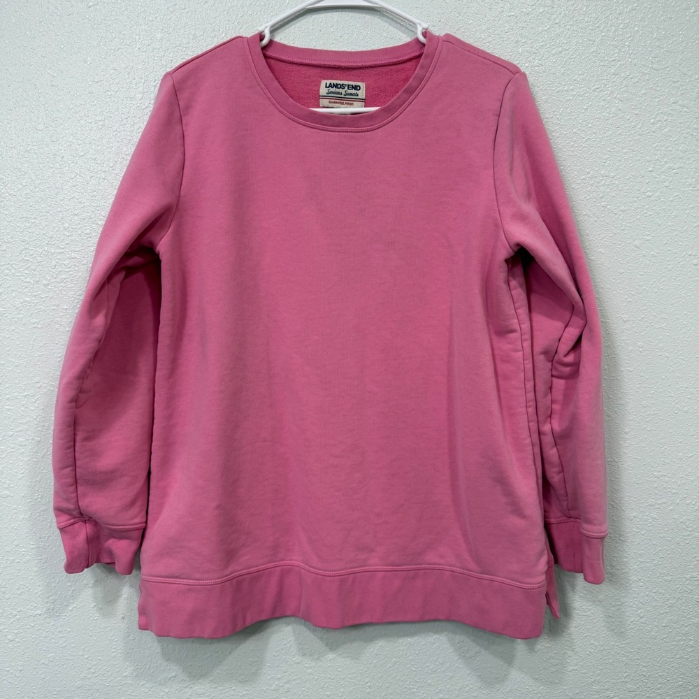 Lands End Serious Sweats Pink Crewneck Pullover Sweatshirt Womens Medium 10-12